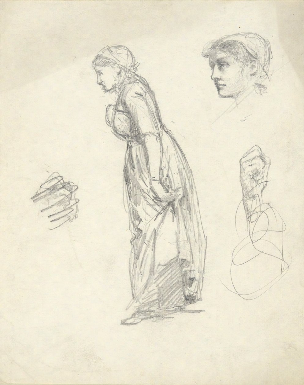 Studieblad: Kvinna, huvud och händer av Edwin Austin Abbey