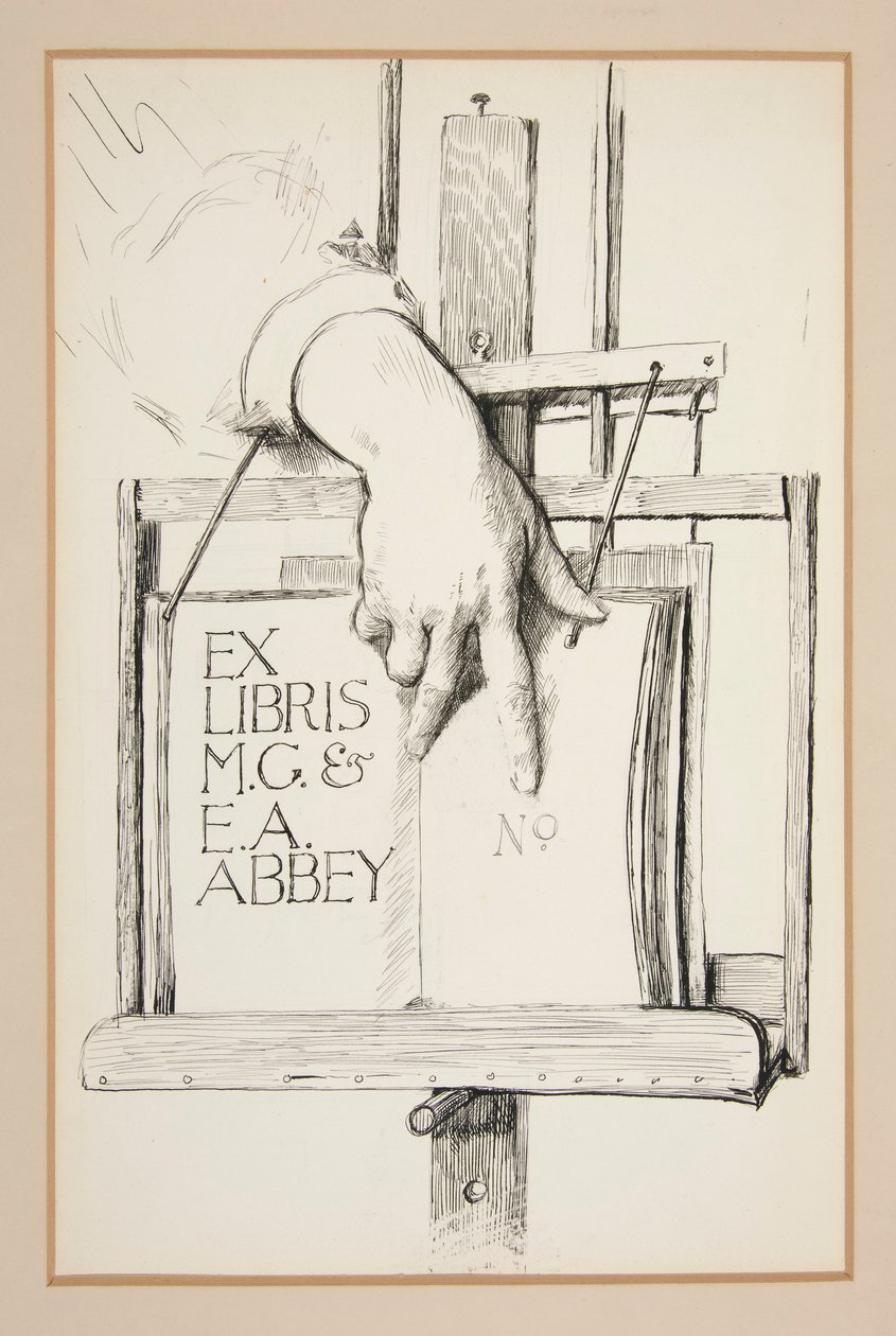 Skiss för Ex Libris: M.G. & E.A. Kloster av Edwin Austin Abbey