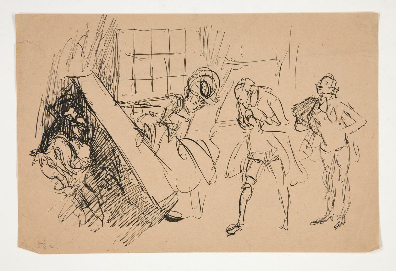 Skiss för School for Scandal, illustration för Scribner av Edwin Austin Abbey