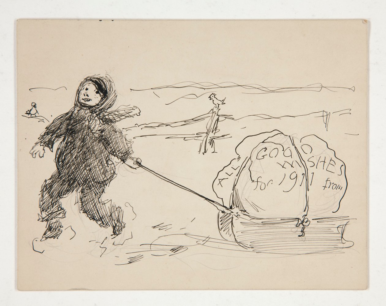 Skiss till ett gratulationskort: ALLA GODA ÖNSKNINGAR FÖR 1911 från av Edwin Austin Abbey