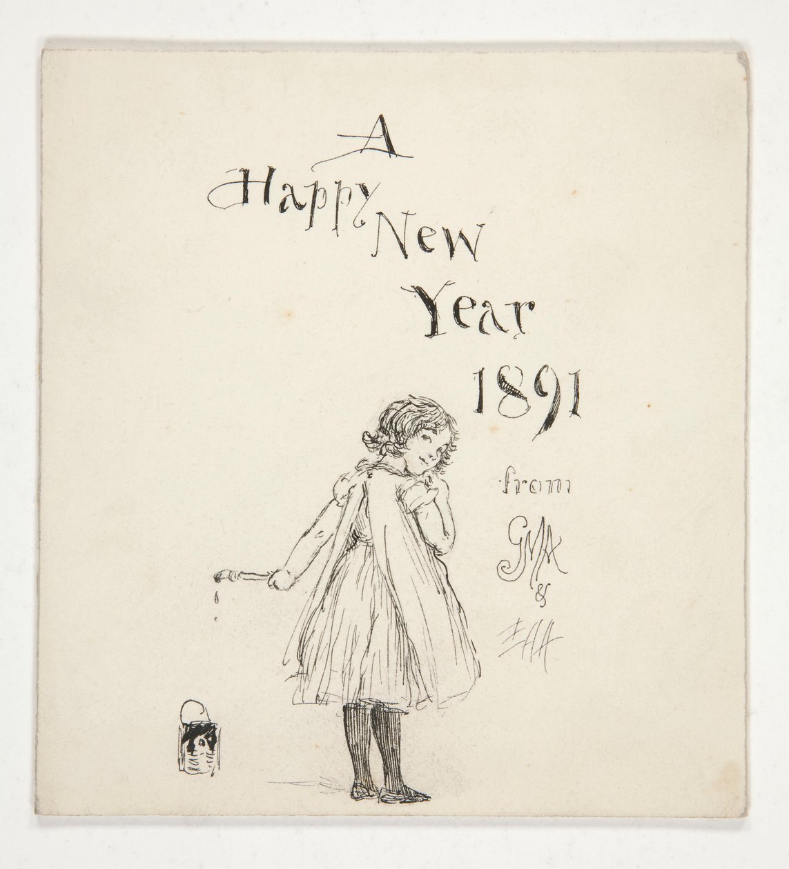 Skiss för ett gratulationskort: Ett gott nytt år 1891 från M.G.A. och E.A.A. av Edwin Austin Abbey