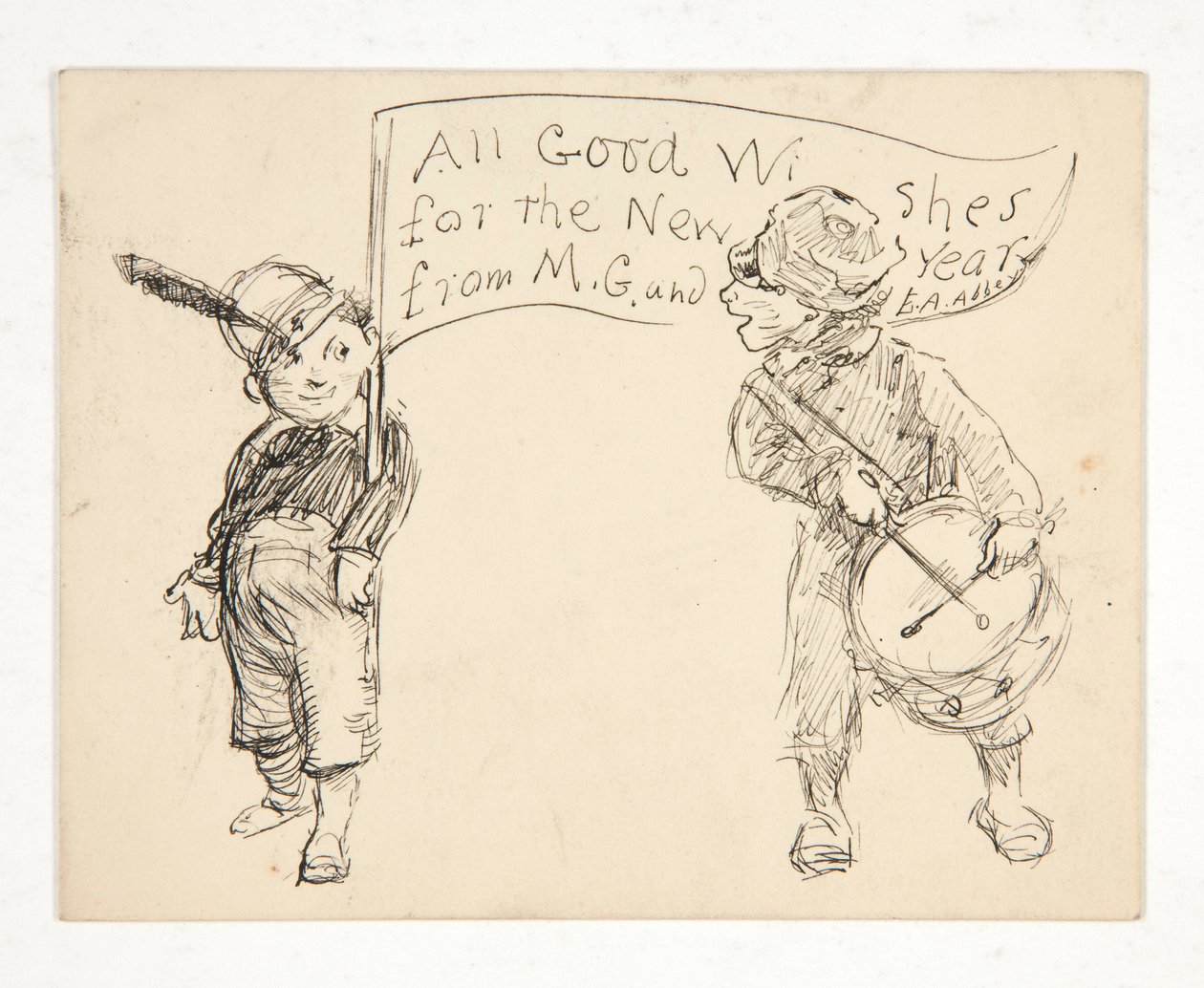 Skiss för ett gratulationskort: Alla goda önskningar för det nya året från M.G. och E.A. Kloster av Edwin Austin Abbey