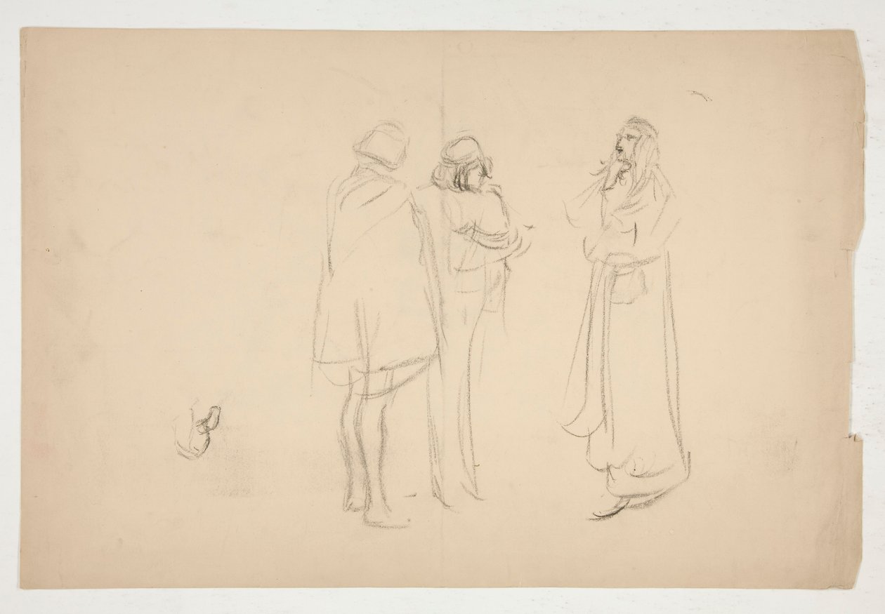 Skiss av tre män, från Merchant of Venice av Edwin Austin Abbey