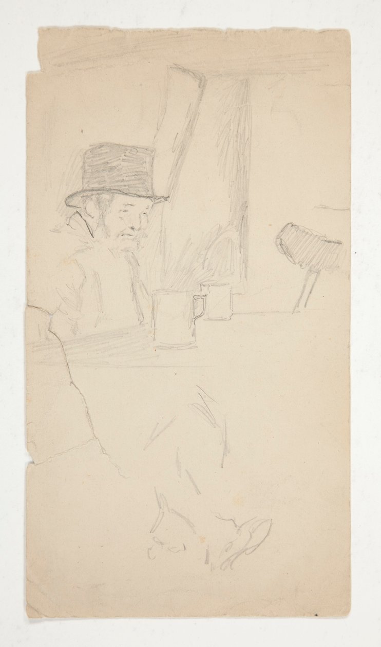 Skiss av en förlamad man som sitter vid bordet i baren av Edwin Austin Abbey