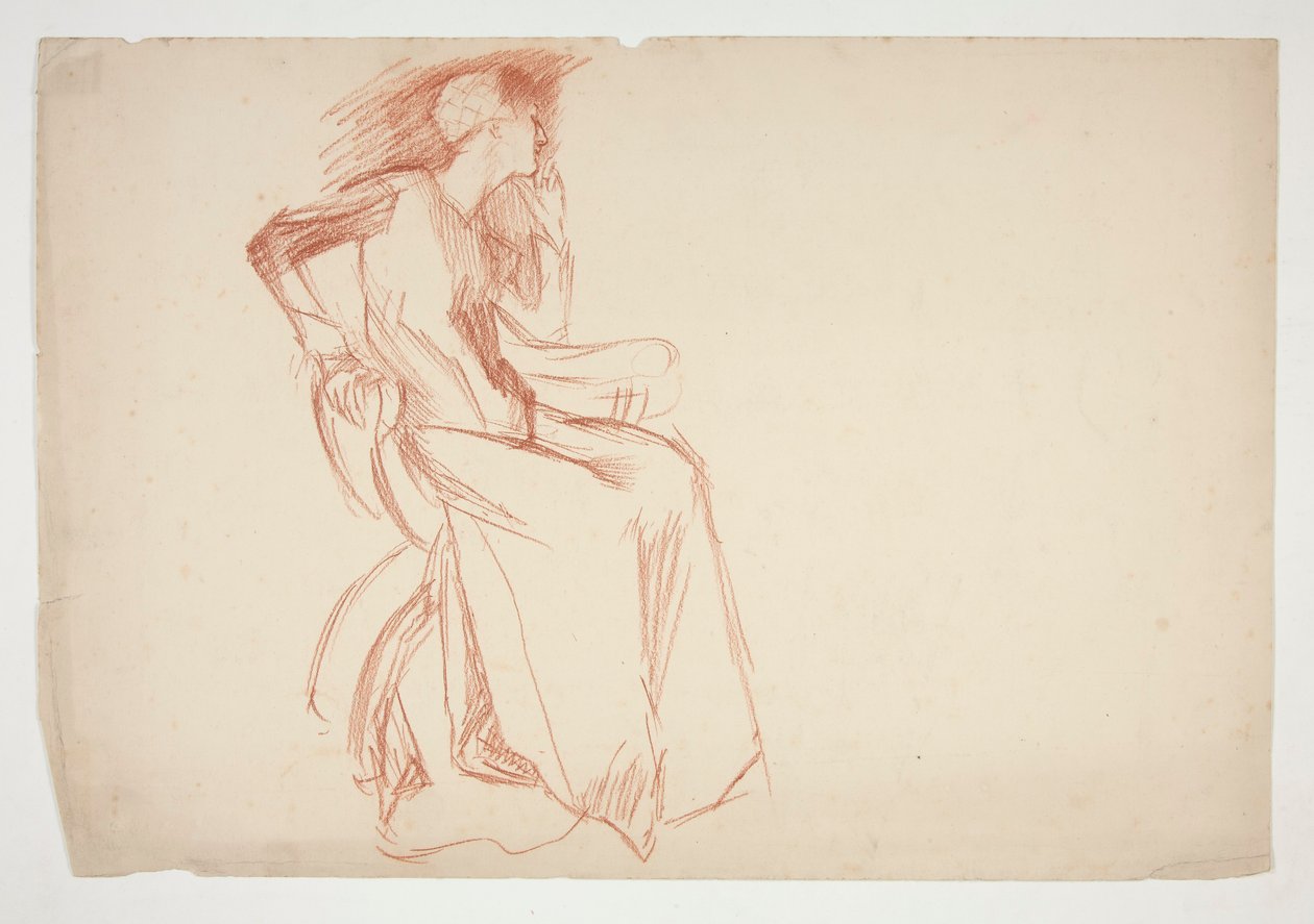 Skiss av en kvinnlig figur, sittande - oidentifierad illustration av Edwin Austin Abbey
