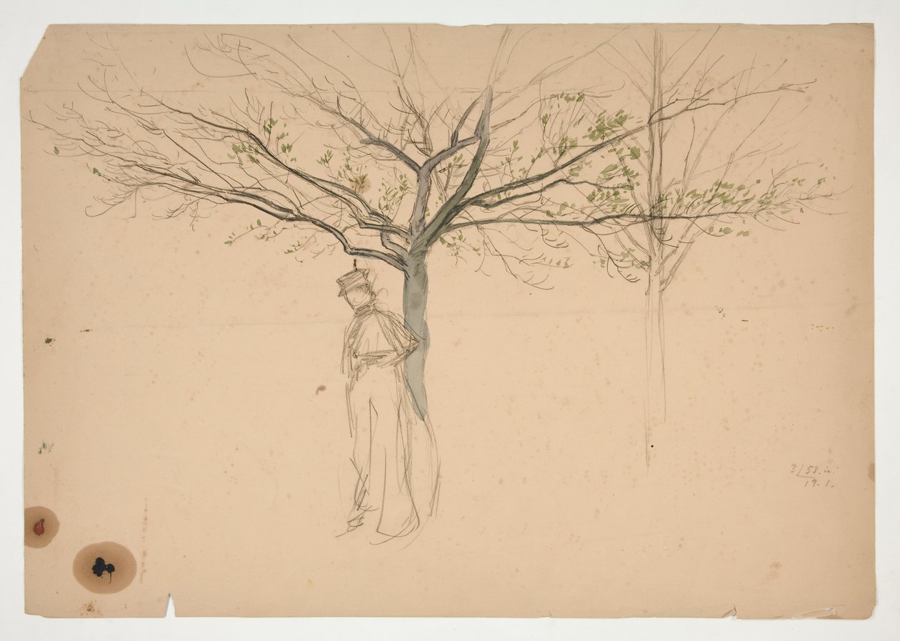 Skiss av en figur under ett träd av Edwin Austin Abbey