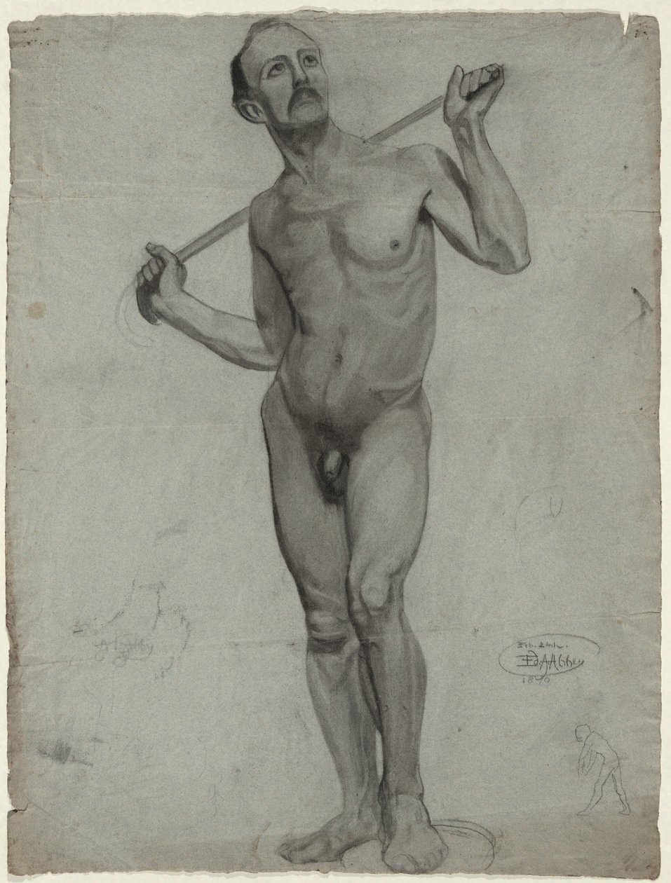 Skiss av en manlig naken (studioteckning) av Edwin Austin Abbey