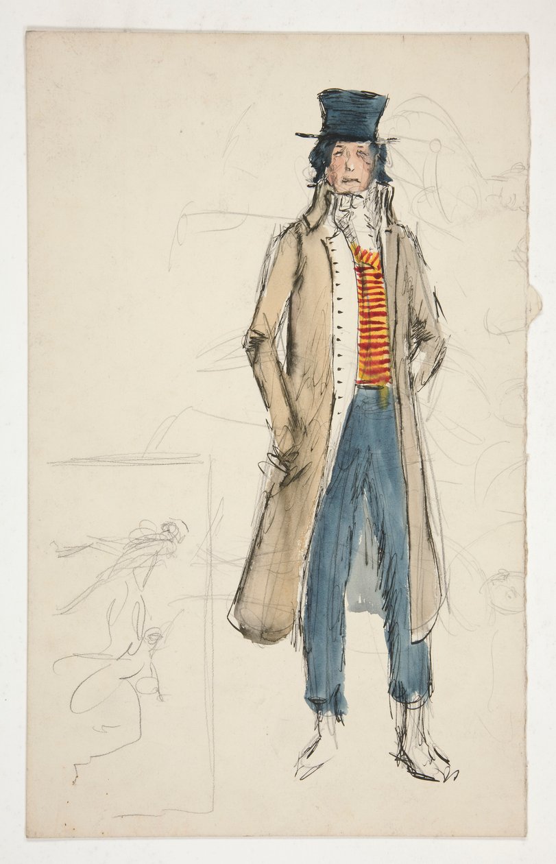 Skiss av en man - kostymstudie för La Tosca(?) av Edwin Austin Abbey