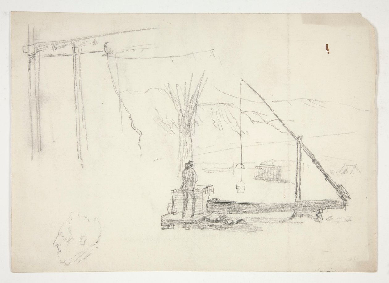 Skiss av en man vid en brunn av Edwin Austin Abbey