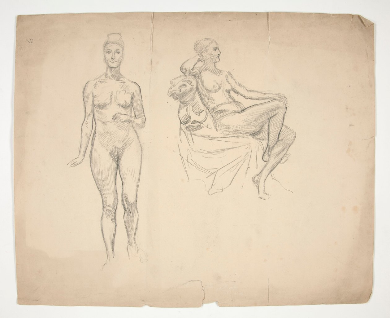 Skiss av en modell i två poser av Edwin Austin Abbey
