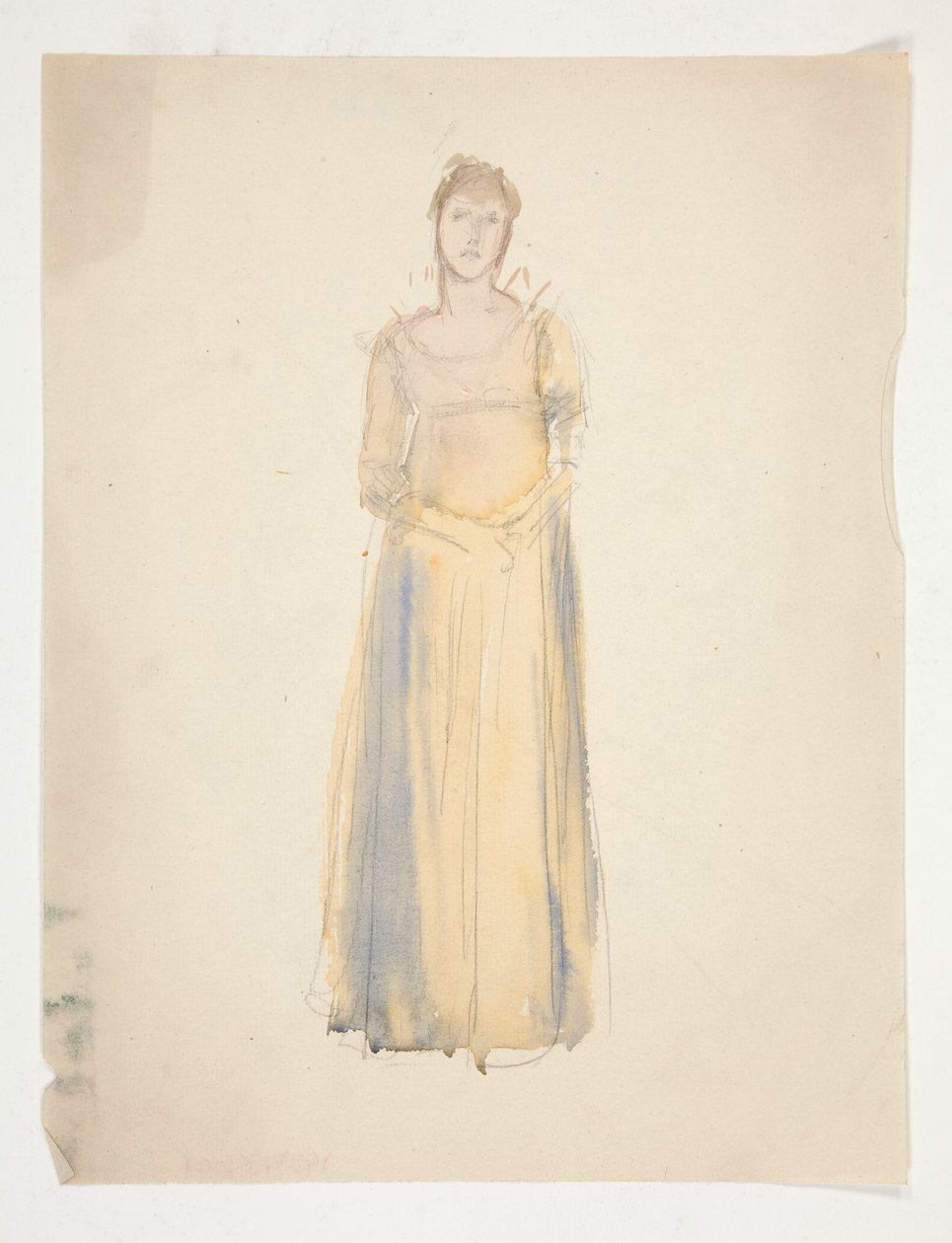 Skiss av en kvinna (klädd i gult) - kostymstudie för en pjäs? av Edwin Austin Abbey