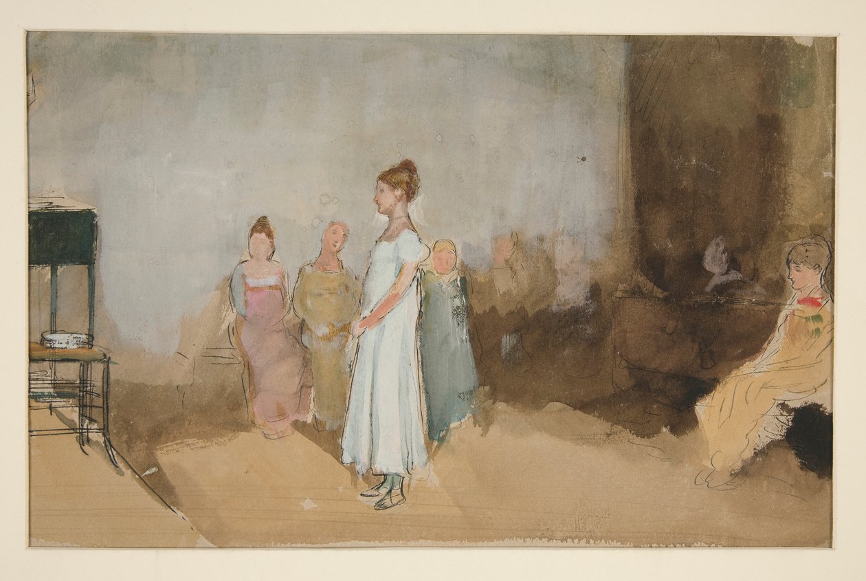 Skiss av en kvinna i en interiör - oidentifierad illustration av Edwin Austin Abbey