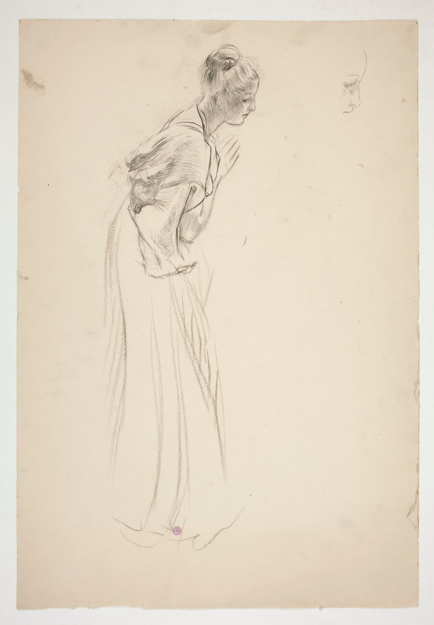 Skiss av en kvinna, böjd och ber av Edwin Austin Abbey