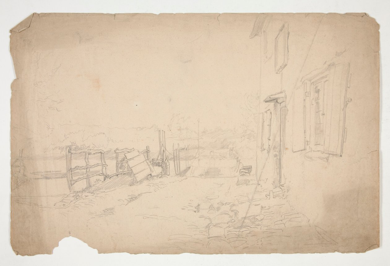 Skiss av en exteriör av ett hus på landet av Edwin Austin Abbey