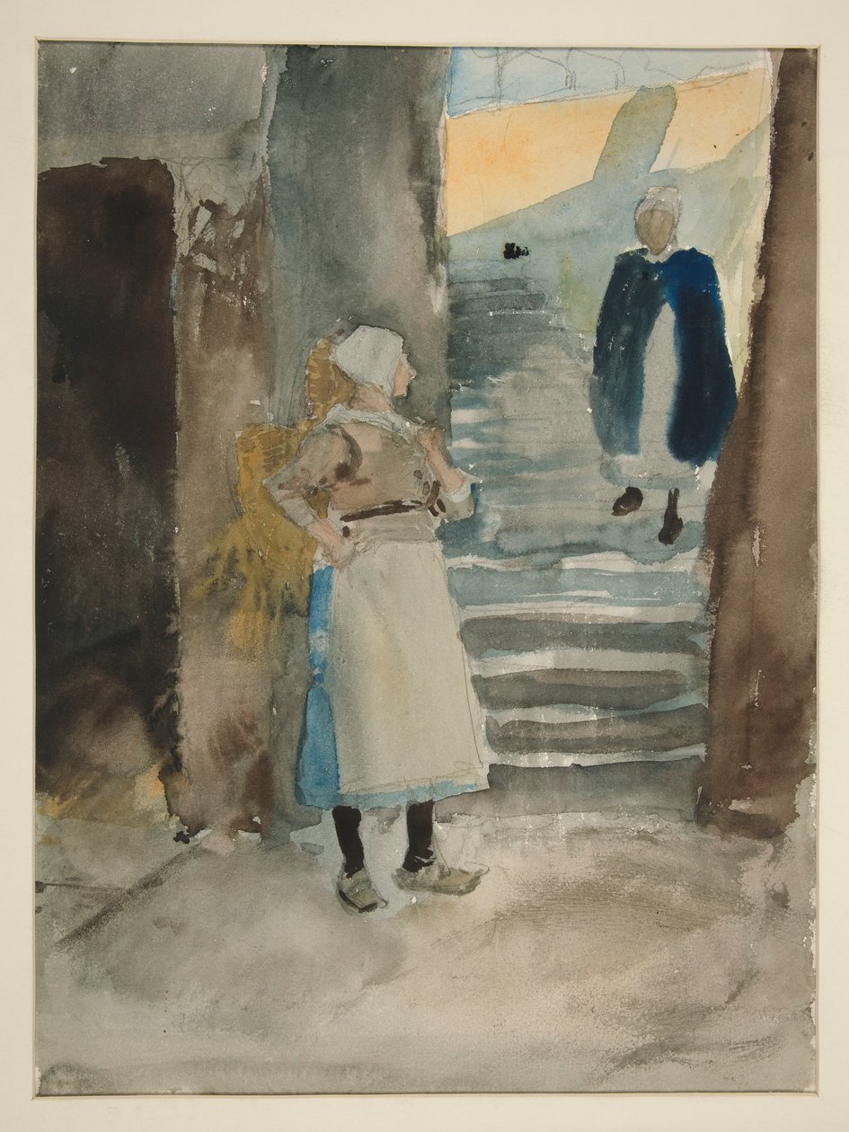 Gatubild med två fiskfruar - oidentifierad illustration av Edwin Austin Abbey