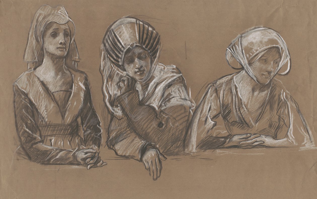 Studier av 3 kvinnor för Royal Exchange. av Edwin Austin Abbey