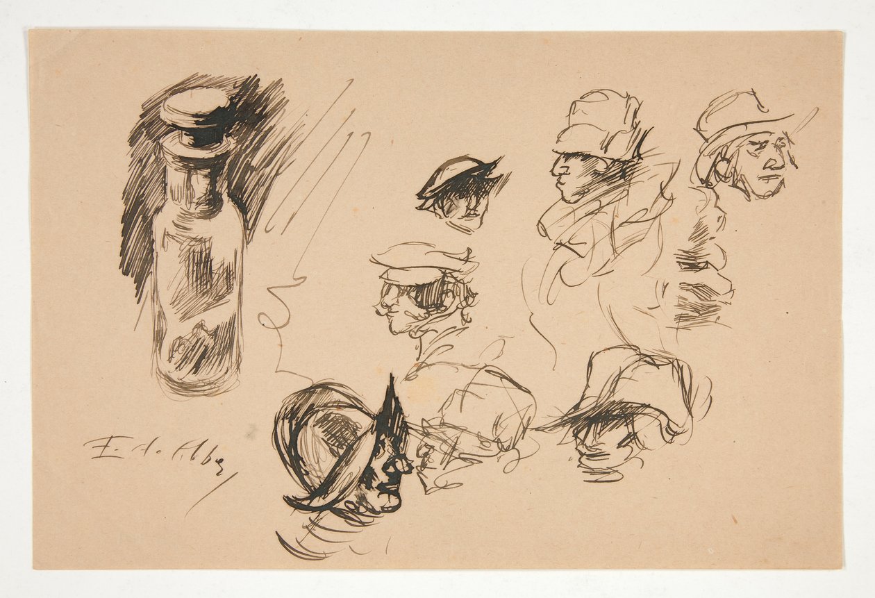 Studier av flaska och huvuden av Edwin Austin Abbey