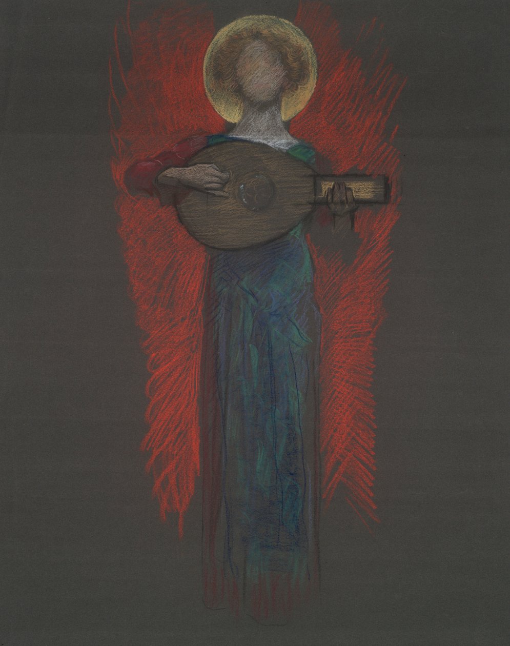 Studie, ängel med musikinstrument av Edwin Austin Abbey