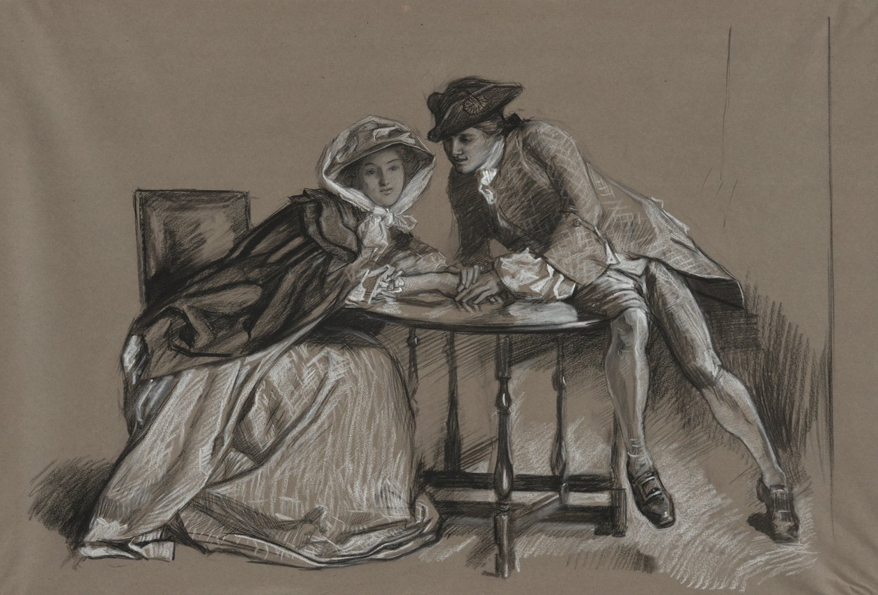 Studie. Lady och Gentleman i samtal över ett bord av Edwin Austin Abbey