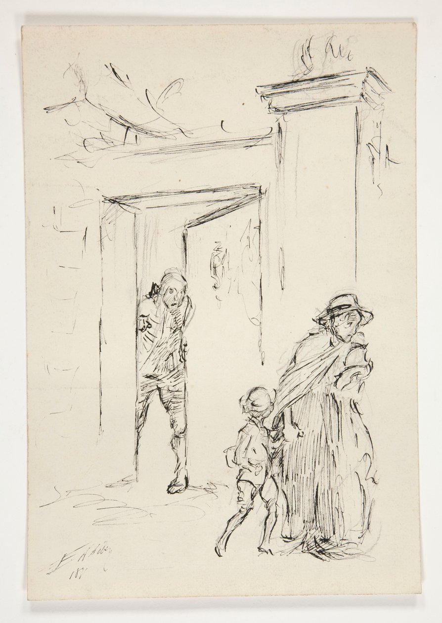Studie för .1208 - illustration för Oliver Goldsmith av Edwin Austin Abbey