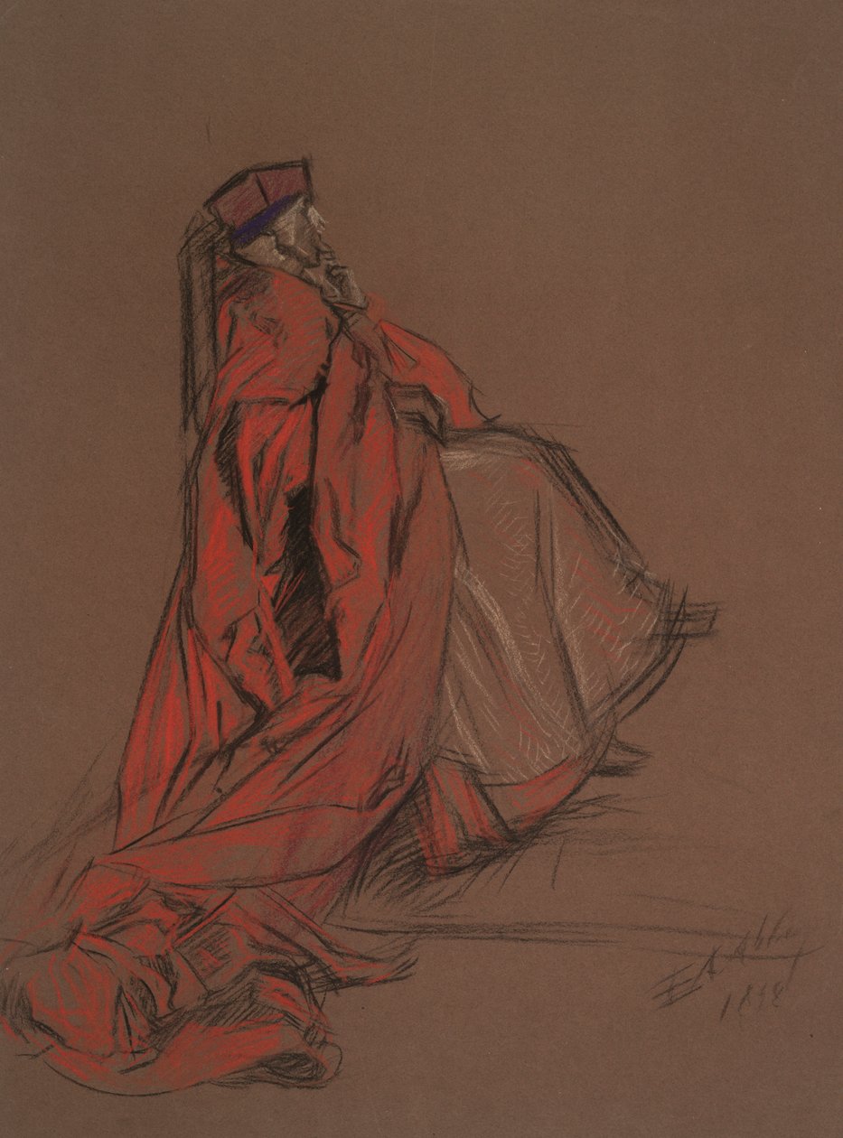 Studie för kardinal Woolsey för rättegången mot Catherine av Edwin Austin Abbey