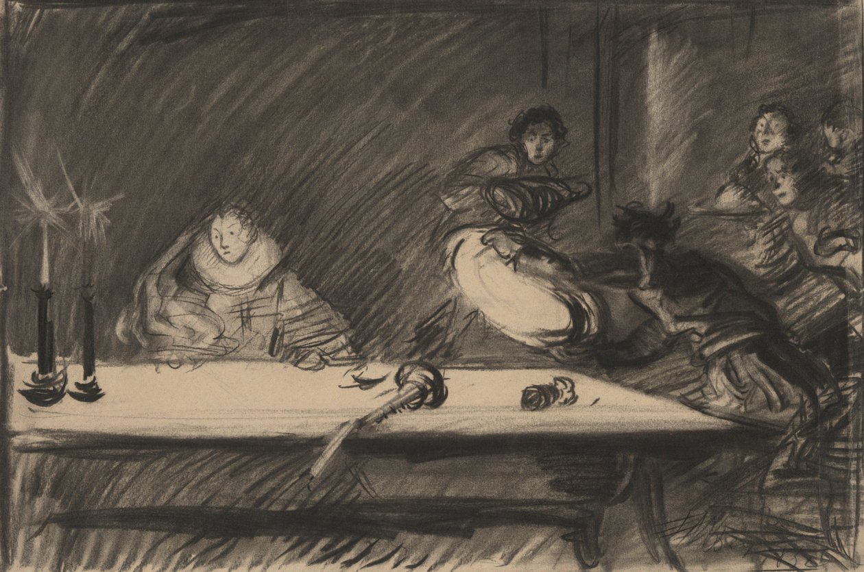 Studie för Petruchio välter grävgravaren - Akt IV, Scene I, The Taming of the Shrew av Edwin Austin Abbey