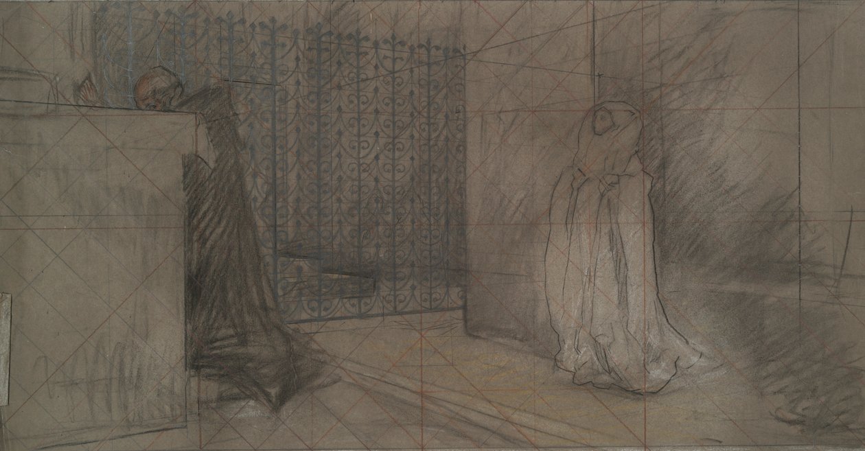Studie för prästen och den stora damen av Edwin Austin Abbey