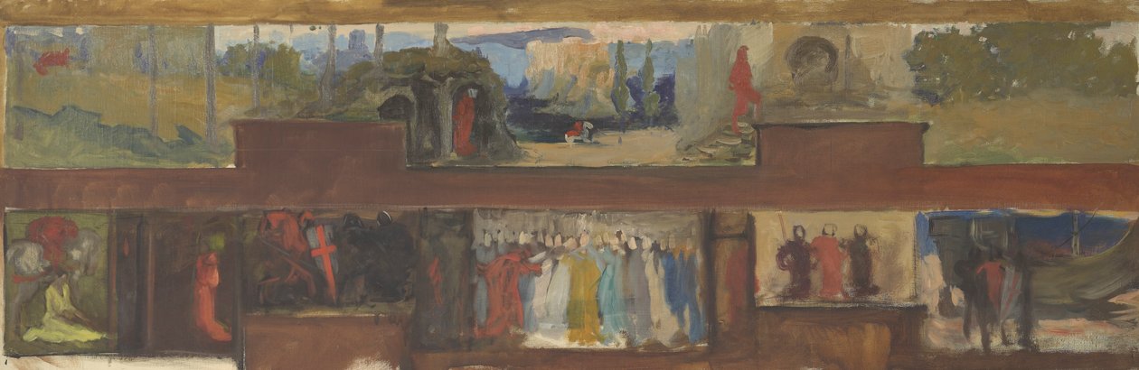 Studie för The Quest and Achievement of the Holy Grail, Book Delivery Room, Boston Public Library av Edwin Austin Abbey
