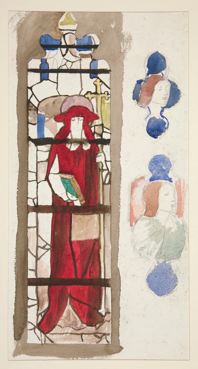 Studie för ett oidentifierat målat glasfönster som föreställer en kardinal(?) av Edwin Austin Abbey