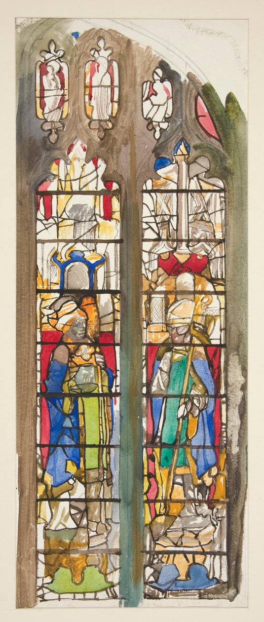 Studie för ett oidentifierat målat glasfönster med helgon av Edwin Austin Abbey