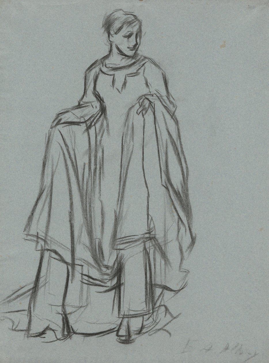 Studie för draperad kvinna, figurstudie för The Quest of the Holy Grail (serie med 15 målningar för Boston Public Library, färdig 1901) av Edwin Austin Abbey