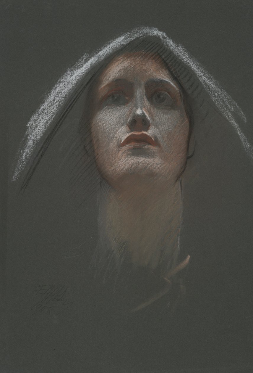 Studie för figuren av Religion rondel i rotundan av State Capitol Building i Harrisburg, Pennsylvania, 1902-1911 av Edwin Austin Abbey