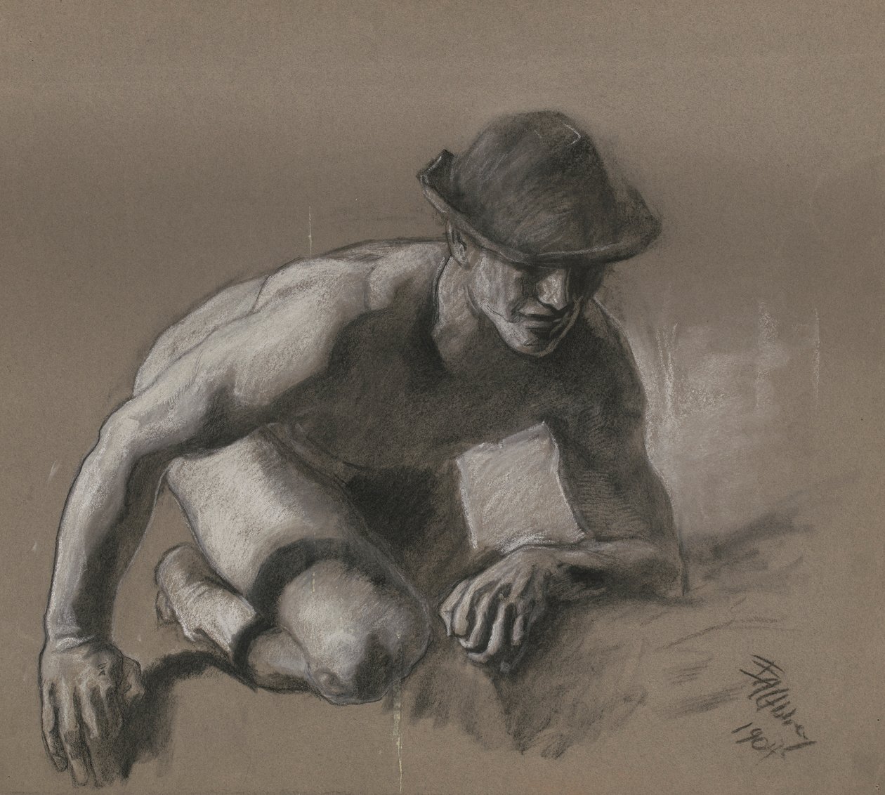 Studie för figuren av gruvarbetare i av Edwin Austin Abbey