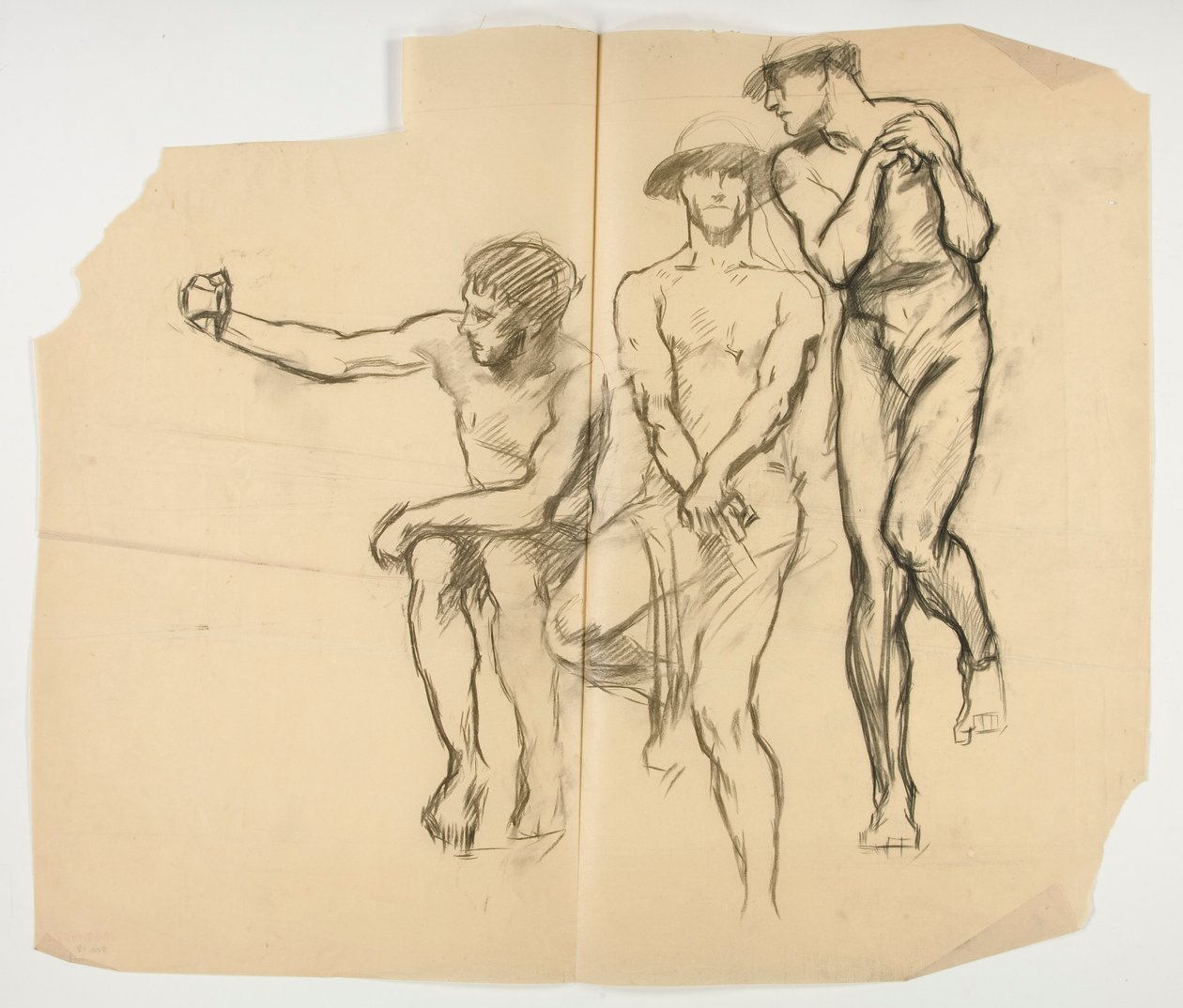 Studie för smedja av Vulcan; Tre gruvarbetare- stålarbetare av Edwin Austin Abbey