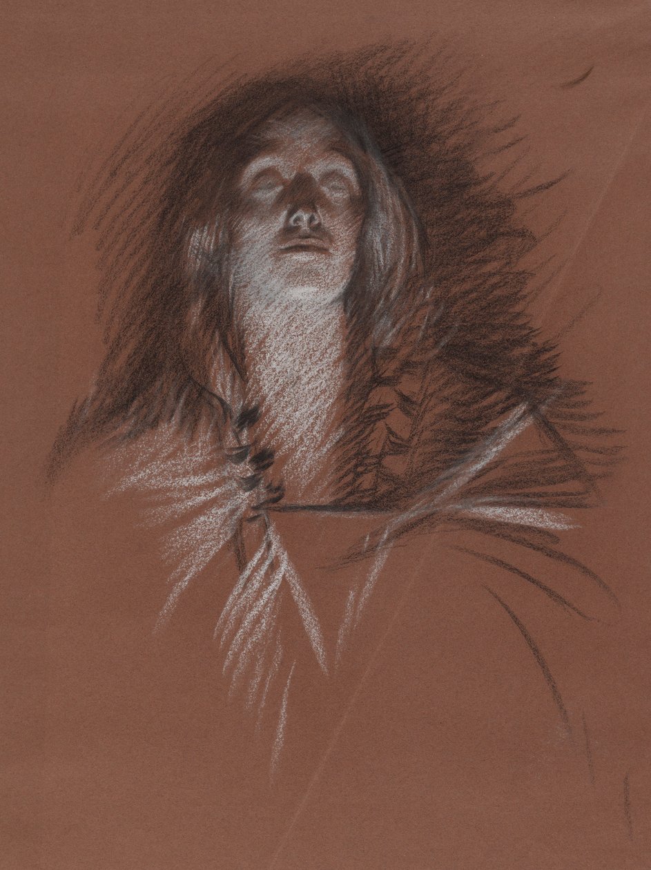Studie för chef för en keltisk kvinna, från The Play Scene, Hamlet, akt 3, scen 2 av Edwin Austin Abbey