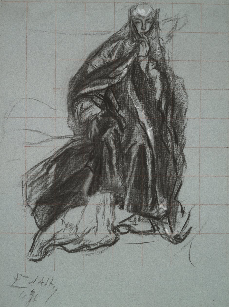 Studie för drottningen, från The Play Scene, Hamlet, akt 3, scen 2 av Edwin Austin Abbey