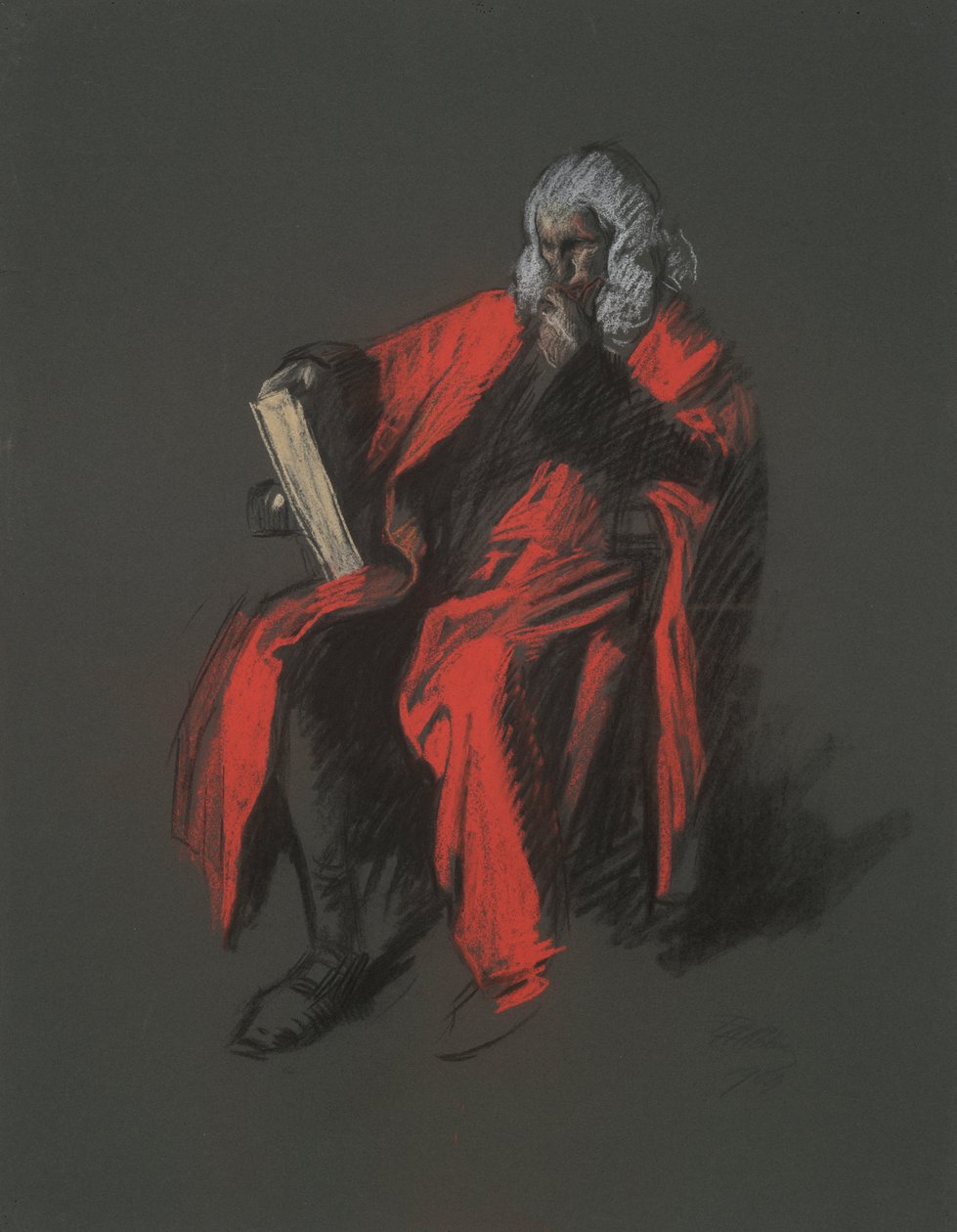 Studie för figuren av överdomare Thomas McKean, i av Edwin Austin Abbey