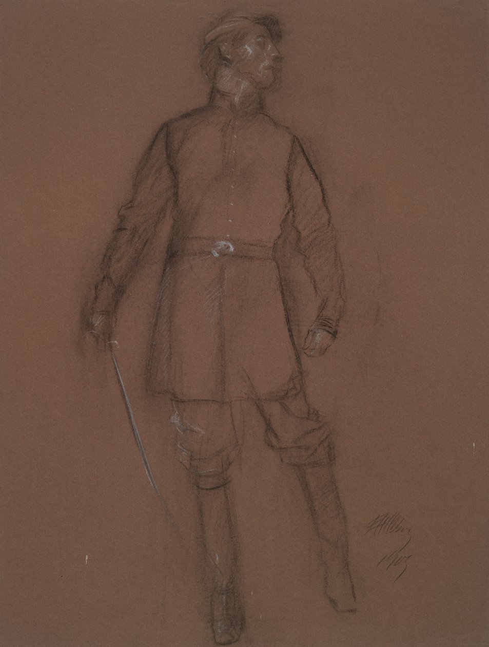 Studie för figuren av en inbördeskrigsgeneral, i av Edwin Austin Abbey