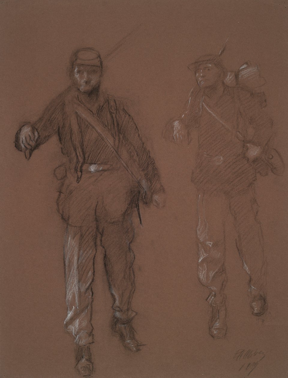 Studie för figurerna av två inbördeskrigssoldater, i av Edwin Austin Abbey