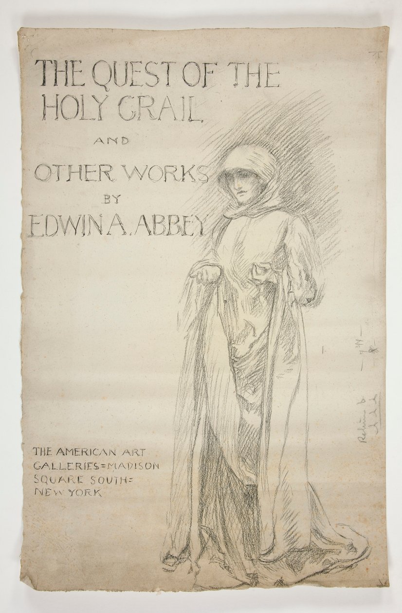 Studera för öppningsmeddelandet(?) av målningarna The Quest of the Holy Grail: The Quest of the Holy Grail och andra verk av Edwin A. Abbey. Ritning till det första omslaget till Abbey-katalogen. av Edwin Austin Abbey