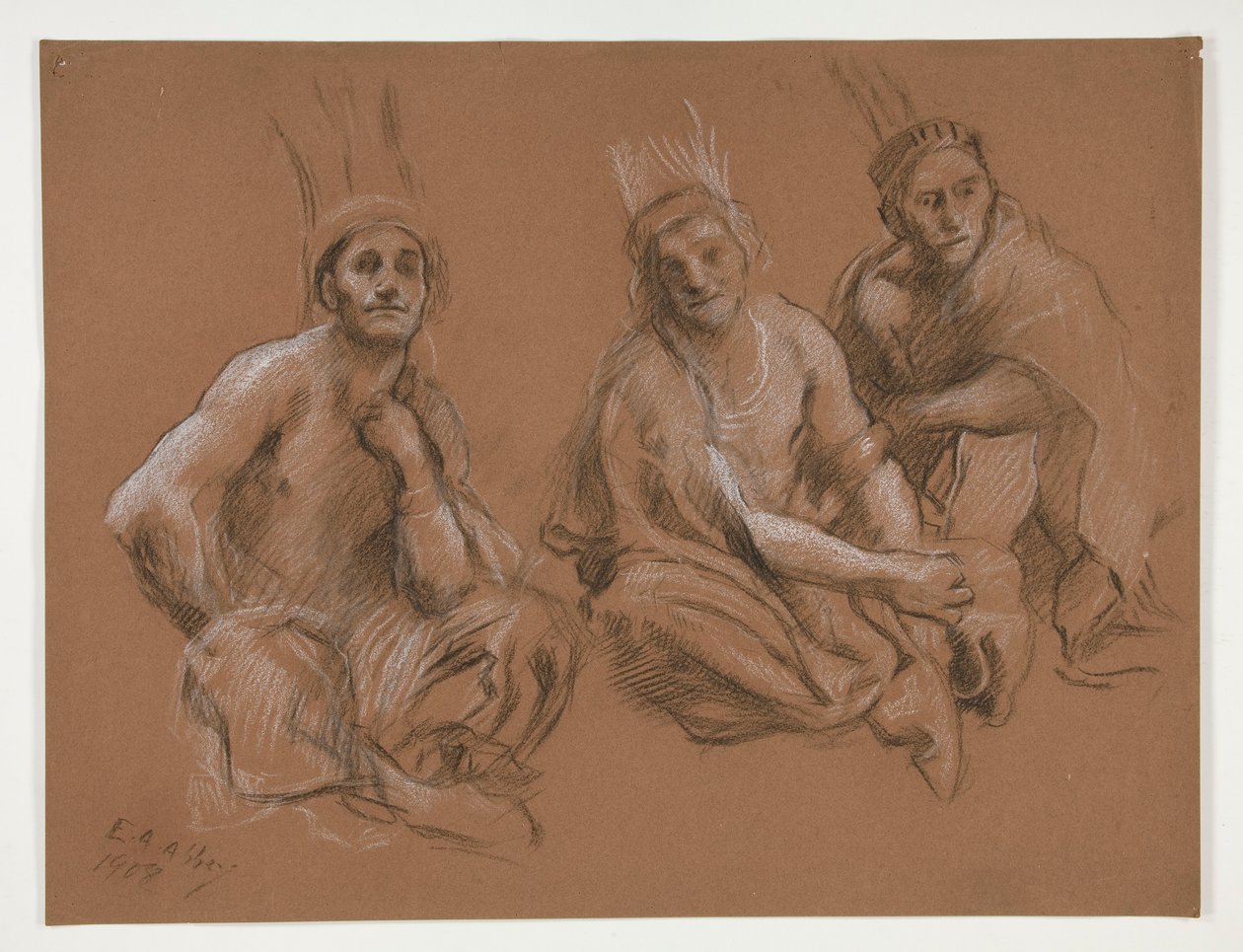 Studie av 3 indianer för av Edwin Austin Abbey