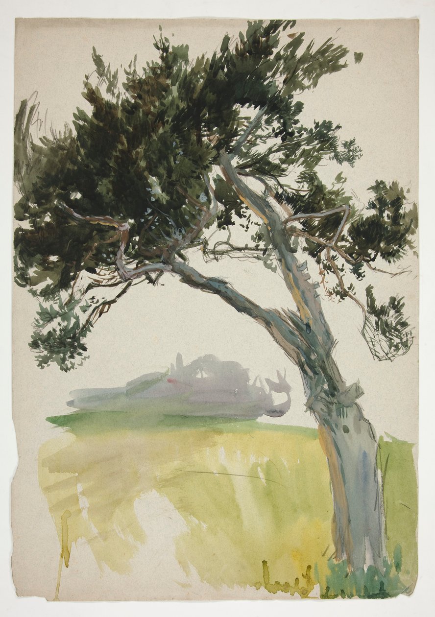 Studie av ett träd och åker av Edwin Austin Abbey