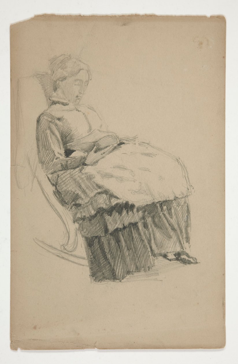 Studie av en äldre kvinna i gungstol, läsning av Edwin Austin Abbey