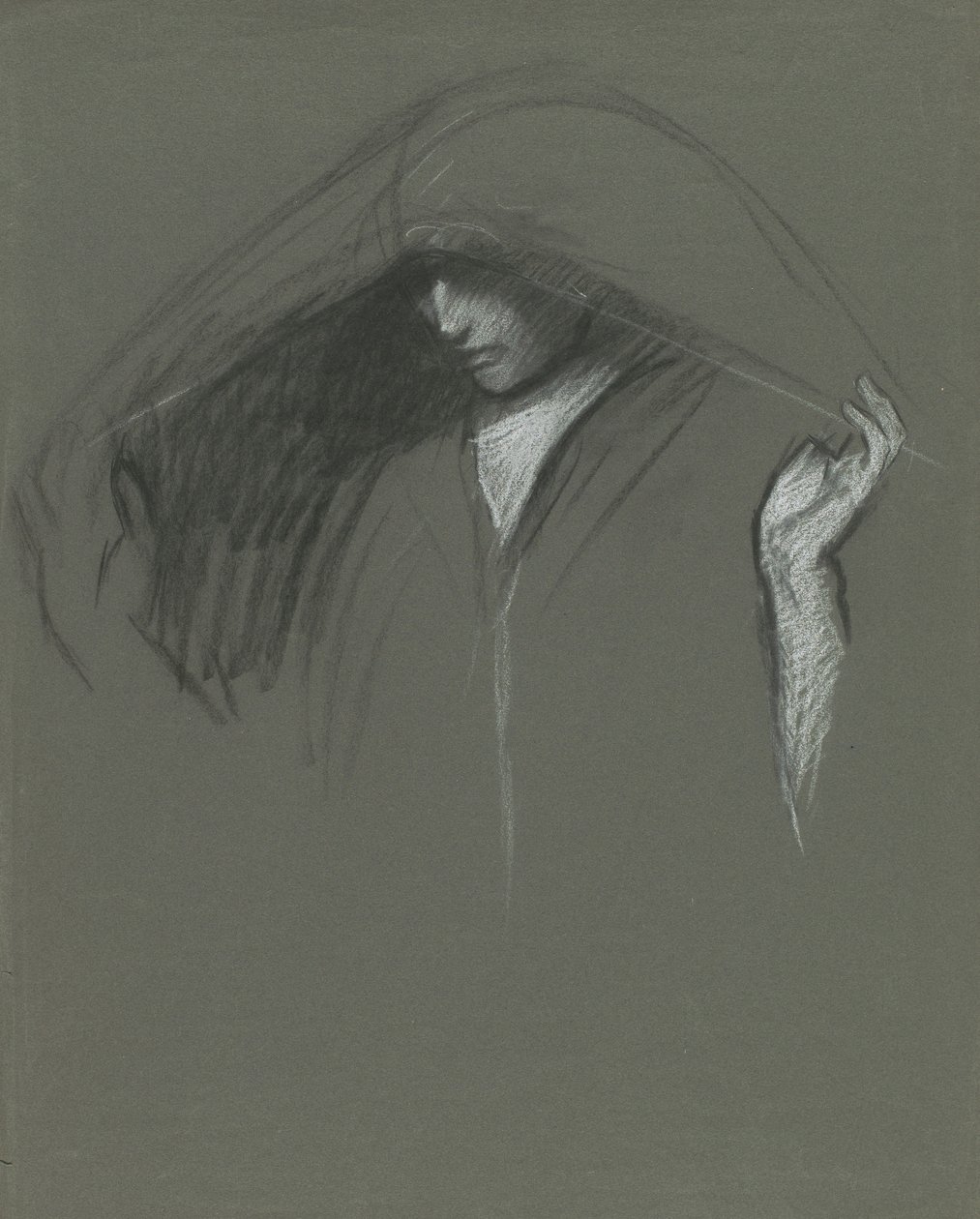 Studie av draperat huvud av av Edwin Austin Abbey