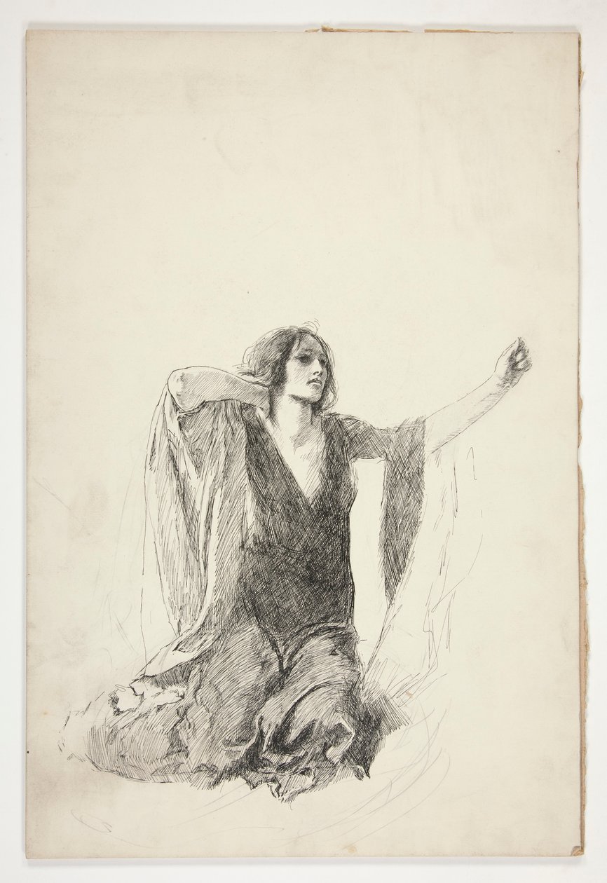 Studie av knästående kvinna, förmodligen en studie för Julia i gravscenen, av Edwin Austin Abbey