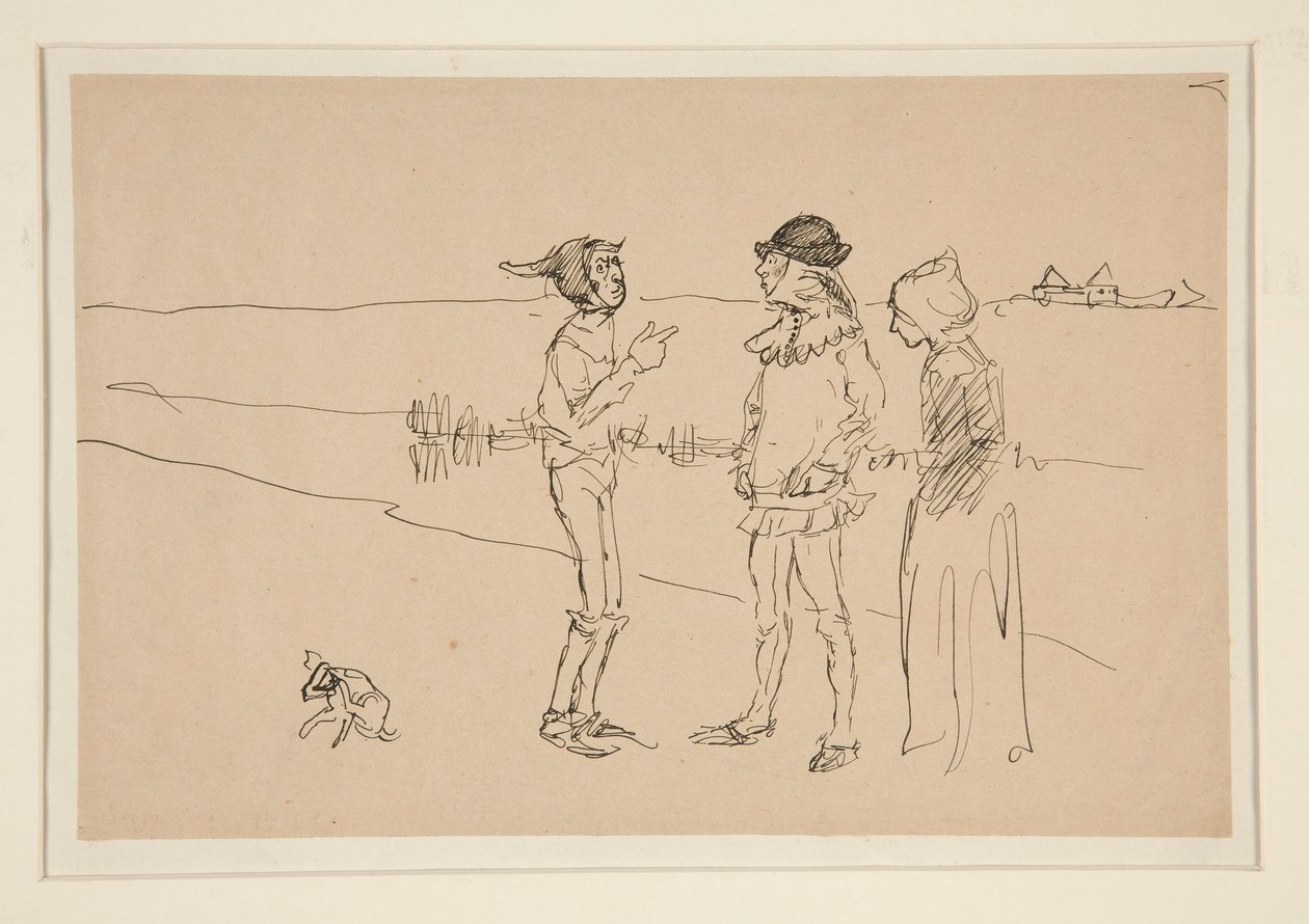 Studie av två män, kvinna och en hund, från Love av Edwin Austin Abbey
