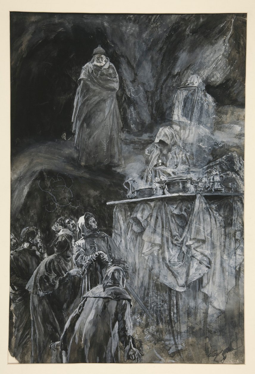 Banketten, illustration till akt III, scen iii, Stormen av Edwin Austin Abbey