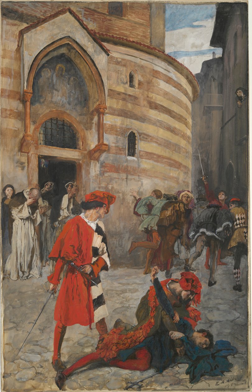 Mercutios död - akt III, scen I, Romeo och Julia av Edwin Austin Abbey