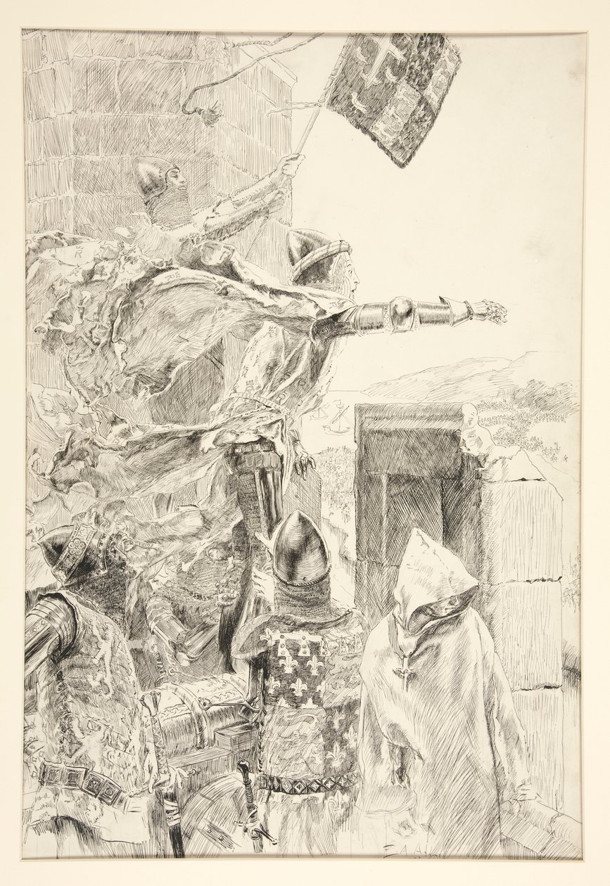 Kungen på muren av Flinta slott; av Edwin Austin Abbey