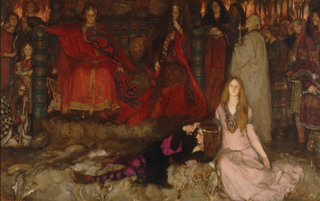 Pjässcenen i Hamlet, akt III, scen II av Edwin Austin Abbey